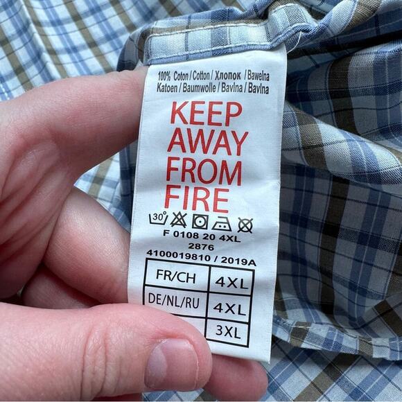 Atlas for Men Cream‎ & Blue Check Striped Button Down Shirt Sz 3XL NEW - Picture 7 of 9